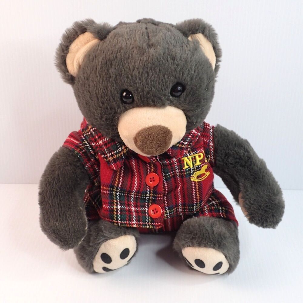 Teddy Bear Plush With Removable Plaid Pajamas NPX Rocking Horse Logo 10" Seated